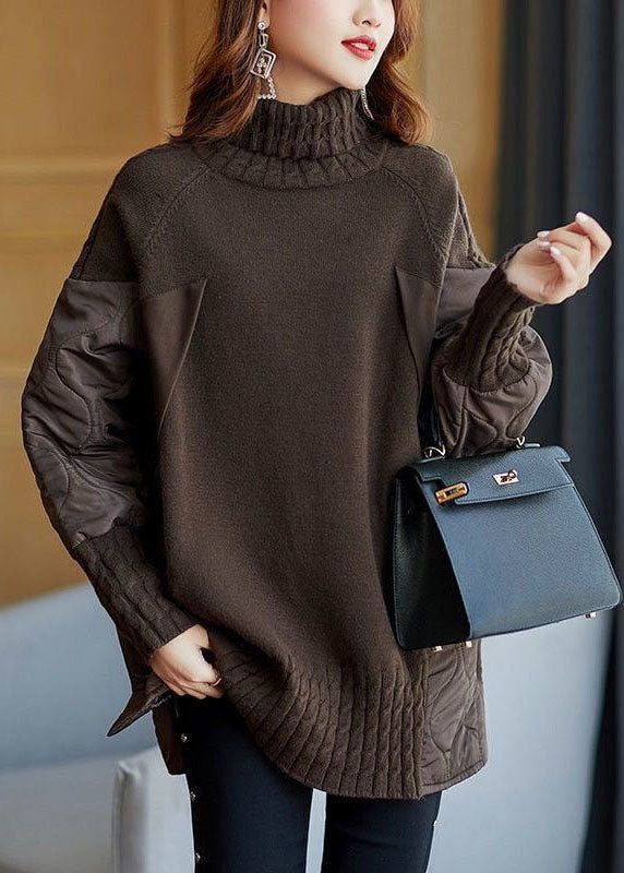 Maglione Dolcevita da Donna Autunnale in Maglia con Design Patchwork e Vestibilità Comoda