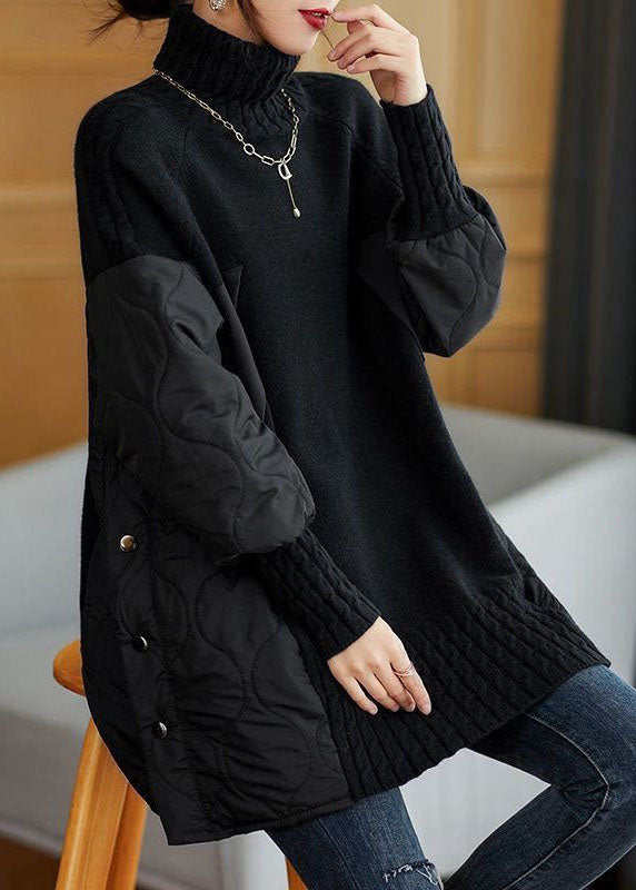 Maglione Dolcevita da Donna Autunnale in Maglia con Design Patchwork e Vestibilità Comoda