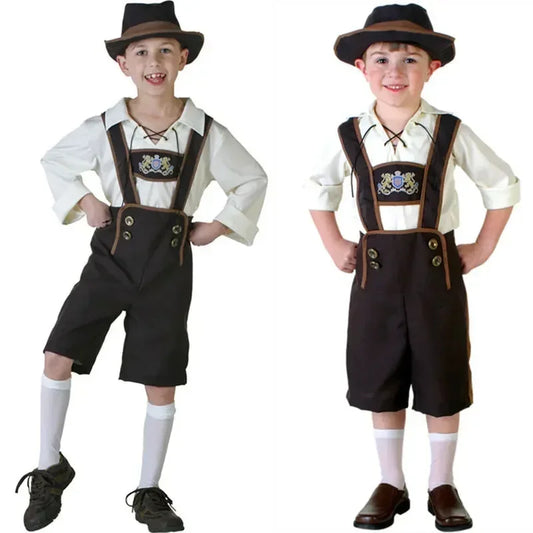 Set Costume Oktoberfest per Bambini con Lederhosen Camicia e Cappello