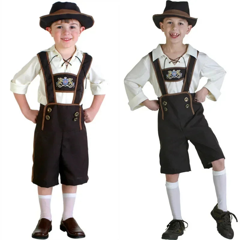 Set Costume Oktoberfest per Bambini con Lederhosen Camicia e Cappello
