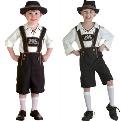 Set Costume Oktoberfest per Bambini con Lederhosen Camicia e Cappello