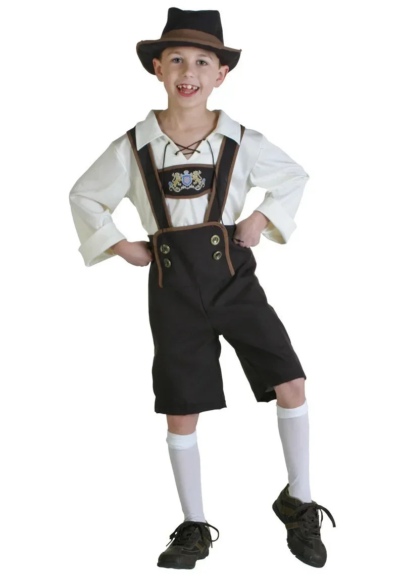Set Costume Oktoberfest per Bambini con Lederhosen Camicia e Cappello