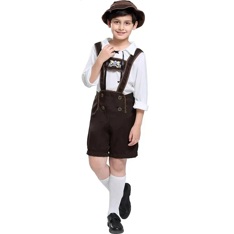 Set Costume Oktoberfest per Bambini con Lederhosen Camicia e Cappello