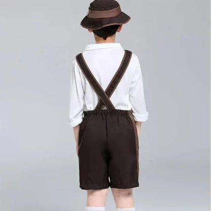 Set Costume Oktoberfest per Bambini con Lederhosen Camicia e Cappello