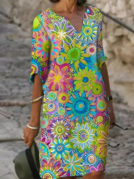 Abito a Fiori con Scollo a V e Maniche Corte per Donna | Ideale per l'Estate