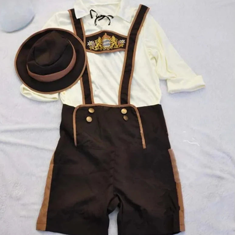 Costume da Uomo per Oktoberfest con Camicia Bretelle e Cappello Bavarese