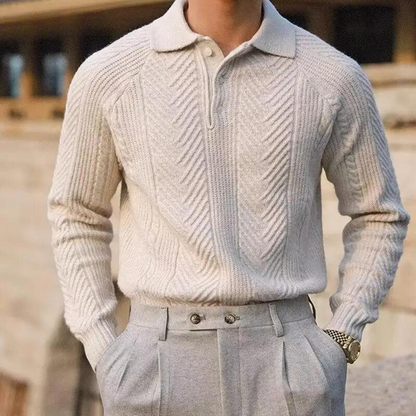 Maglione da Uomo Autunnale in Maglia con Colletto e Texture
