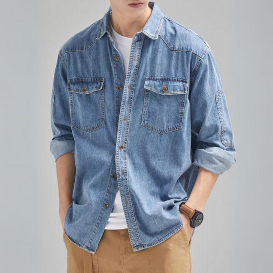 Camicia in Denim da Uomo Bottoni Due Tasche