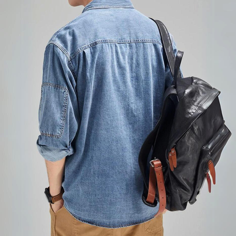 Camicia in Denim da Uomo Bottoni Due Tasche