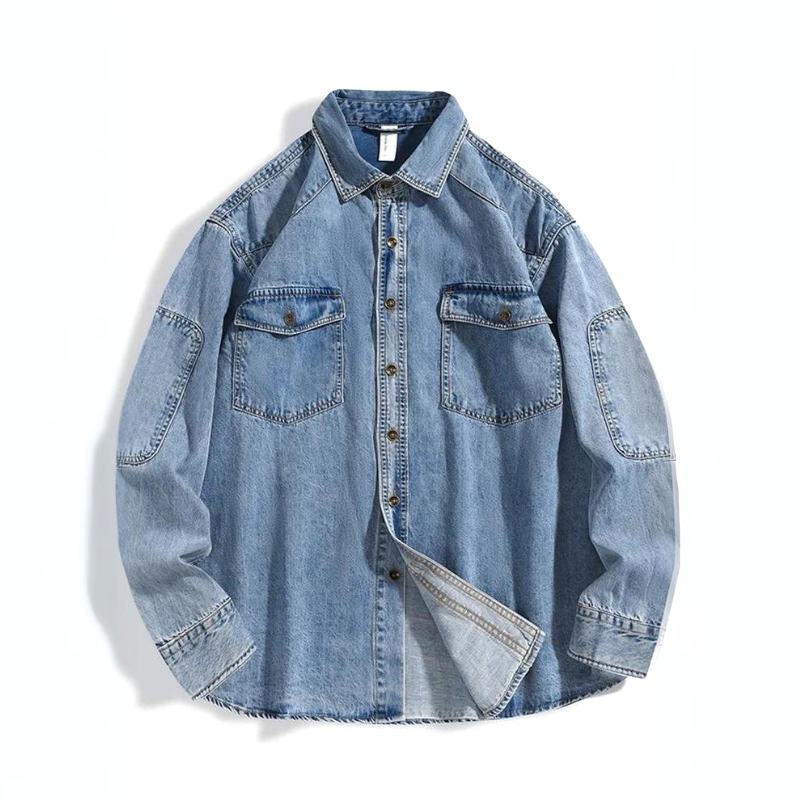 Camicia in Denim da Uomo Bottoni Due Tasche