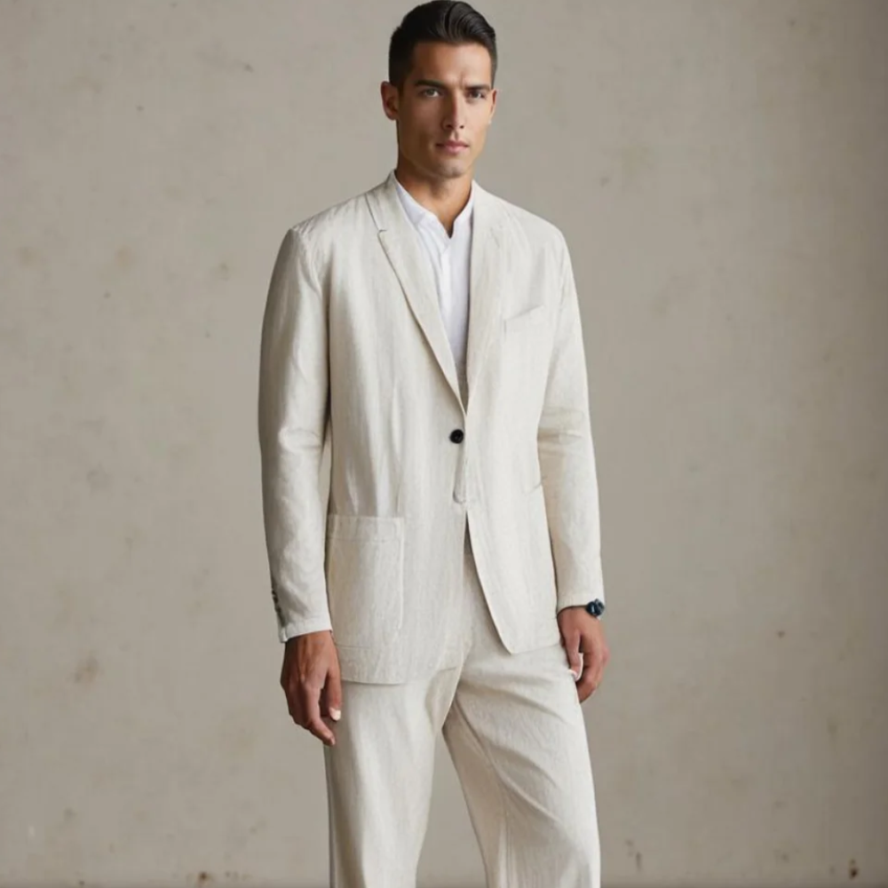 Completo Estivo da Uomo Due Pezzi con Camicia e Pantaloni a Taglio Affusolato