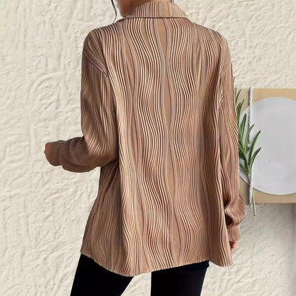 Camisa de talla grande para mujer de manga larga con cuello clásico y cierre de botones