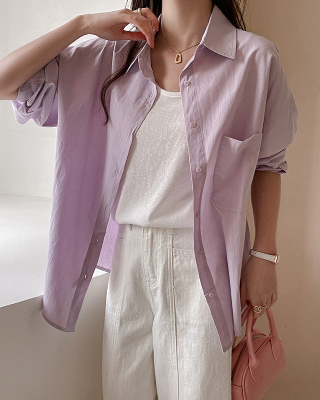 Camicia da Donna a Manica Lunga Tinta Unita con Vestibilità Ampia e Taglie Plus