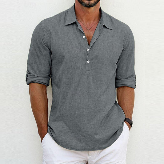 Camicia a Maniche Lunghe con Colletto Polo Ideale per Tutte le Stagioni