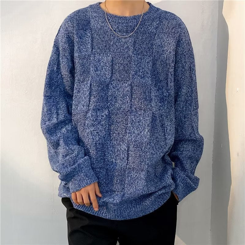 Maglione da Uomo Invernale a Maniche Lunghe con Motivo a Rete a Diamante