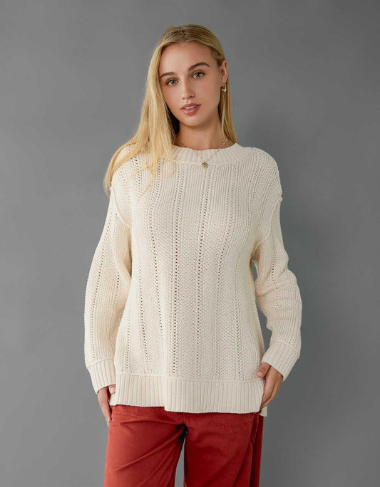 Maglione da Donna con Spalle Scese e Bordature a Coste