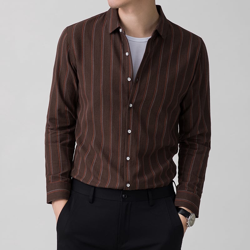Camicia da Uomo a Maniche Lunghe con Colletto Quadrato, Motivo a Righe e Dettaglio Jacquard