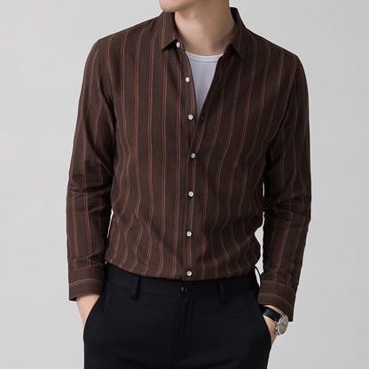 Camicia da Uomo a Maniche Lunghe con Colletto Quadrato, Motivo a Righe e Dettaglio Jacquard