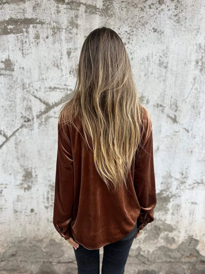 Camicia Donna Autunnale in Velluto Colletto Classico Chiusura con Bottoni