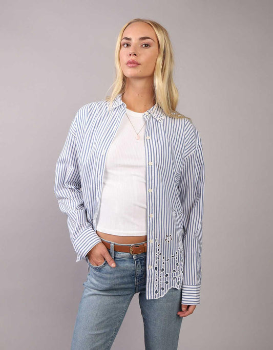 Camicia da Donna Oversize con Ricami e Colletto