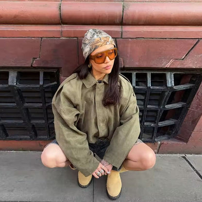 Giacca Oversize da Donna con Effetto Suede