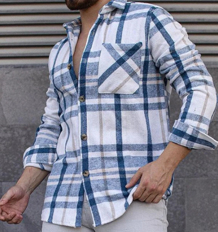 Camicia a Quadri in Misto Lana con Colletto e Maniche Lunghe Ideale per la Primavera e l'Autunno