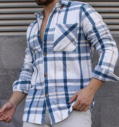 Camicia a Quadri in Misto Lana con Colletto e Maniche Lunghe Ideale per la Primavera e l'Autunno