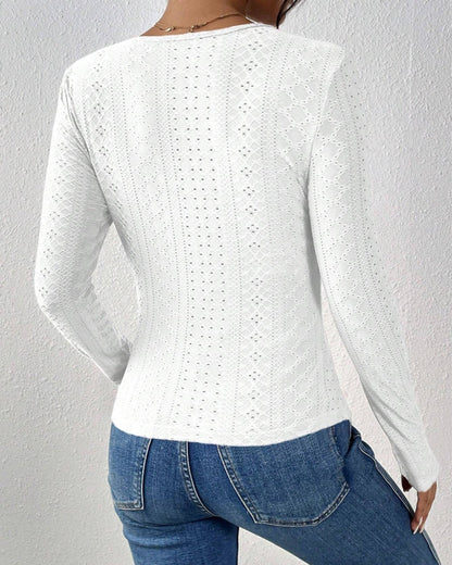 Top a maniche lunghe con scollo a V e pannelli in pizzo ideale per primavera