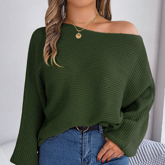 Maglione da Donna Pullover Tinta Unita con Maniche a Pipistrello