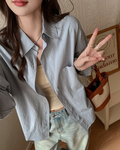 Camicia da Donna a Manica Lunga Tinta Unita con Vestibilità Ampia e Taglie Plus