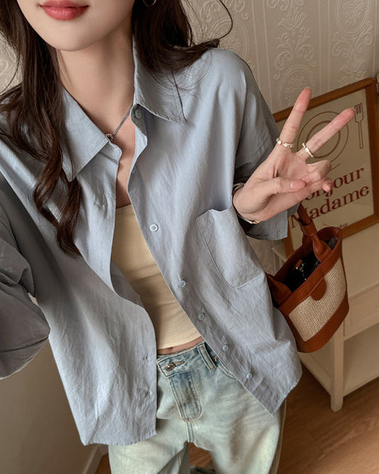 Camicia da Donna a Manica Lunga Tinta Unita con Vestibilità Ampia e Taglie Plus