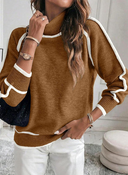 Maglione Pullover da Donna a Collo Alto in Tinta Unita con Maniche Lunghe