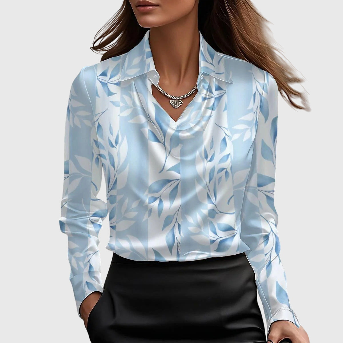 Blusa da Donna con Scollo Pieghettato e Taschino sul Petto