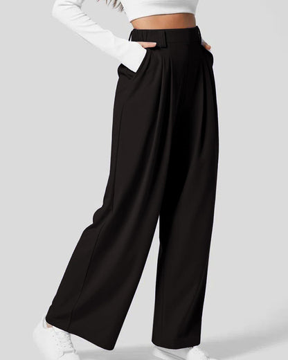 Pantaloni da Donna a Vita Alta in Maglia Waffle con Gamba Ampia