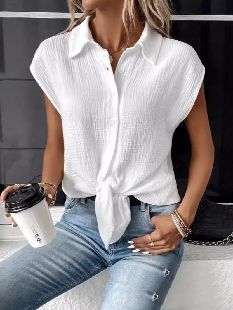 Blusa in Cotone a Maniche Corte con Bottoni | Ideale per Primavera & Estate