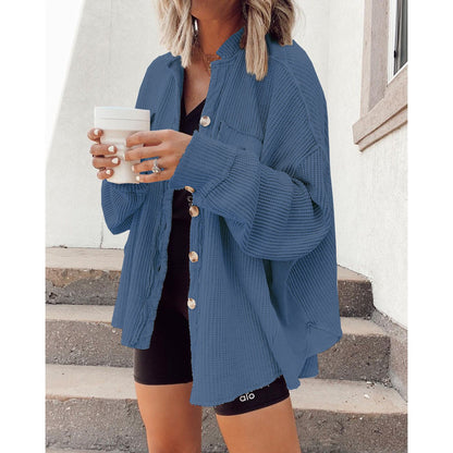 Chaqueta Camisa para Mujer con Cuello Solapa, Bolsillos Frontales y Dobladillo Irregular