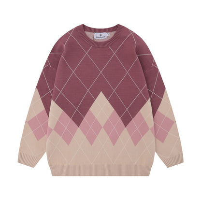 Maglione da Donna Pullover con Motivo a Rombi e Scollo Tondo