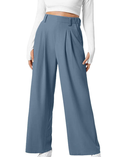 Pantaloni da Donna a Vita Alta in Maglia Waffle con Gamba Ampia