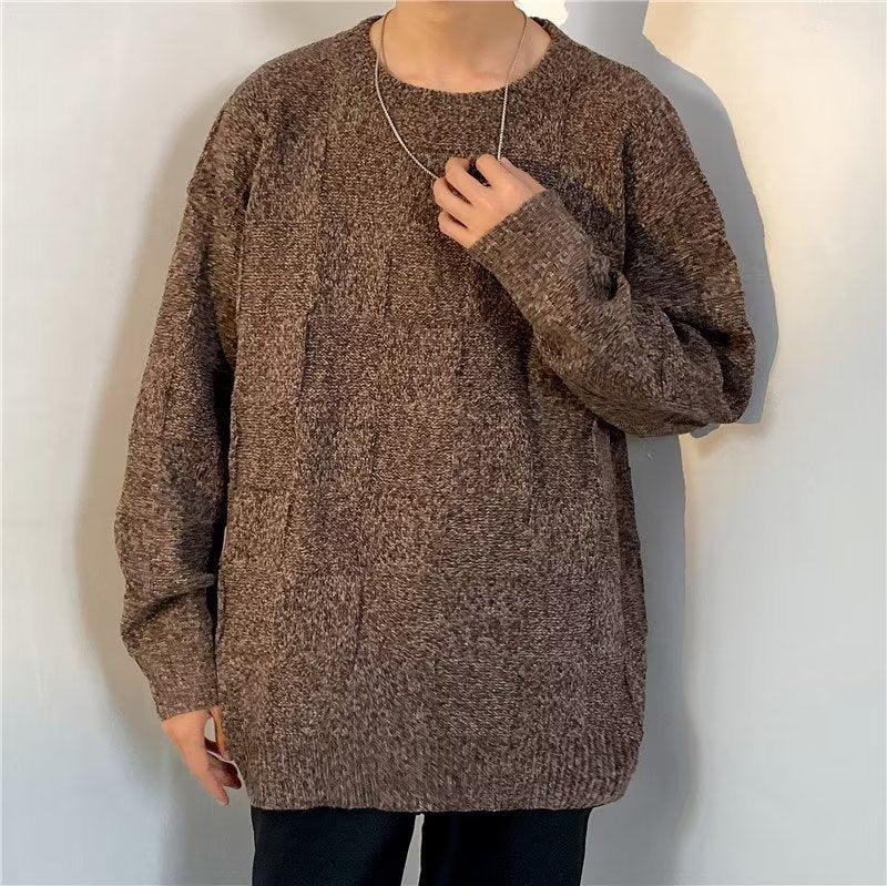 Maglione da Uomo Invernale a Maniche Lunghe con Motivo a Rete a Diamante