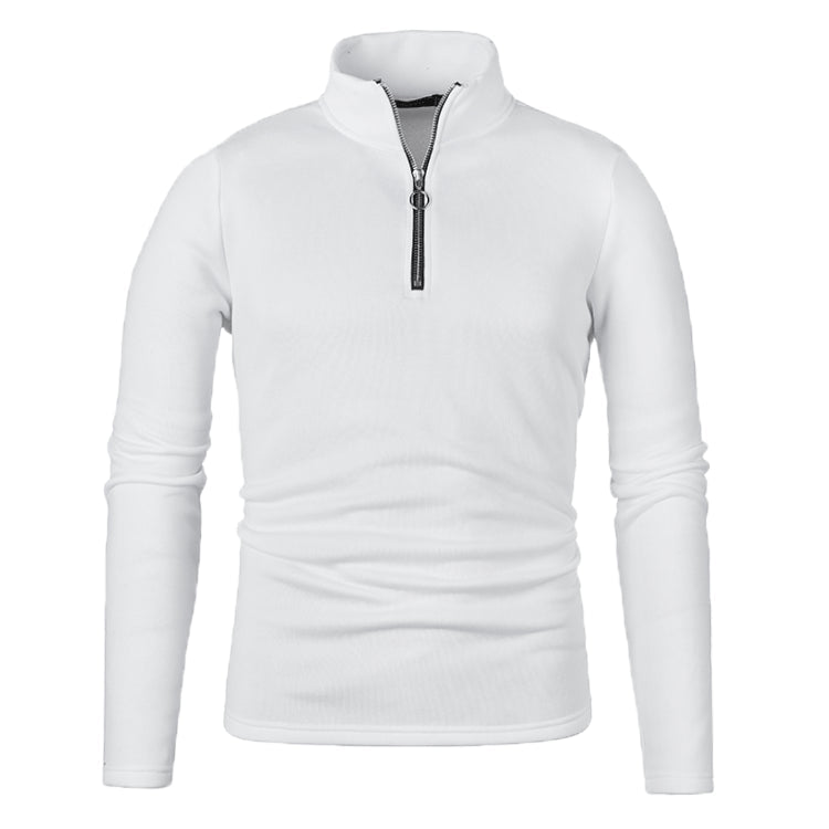 Maglione bianco a collo alto con zip, maniche lunghe, design semplice ed elegante. Perfetto per moda invernale e abbigliamento casual.