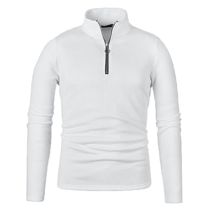 Maglione bianco a collo alto con zip, maniche lunghe, design semplice ed elegante. Perfetto per moda invernale e abbigliamento casual.