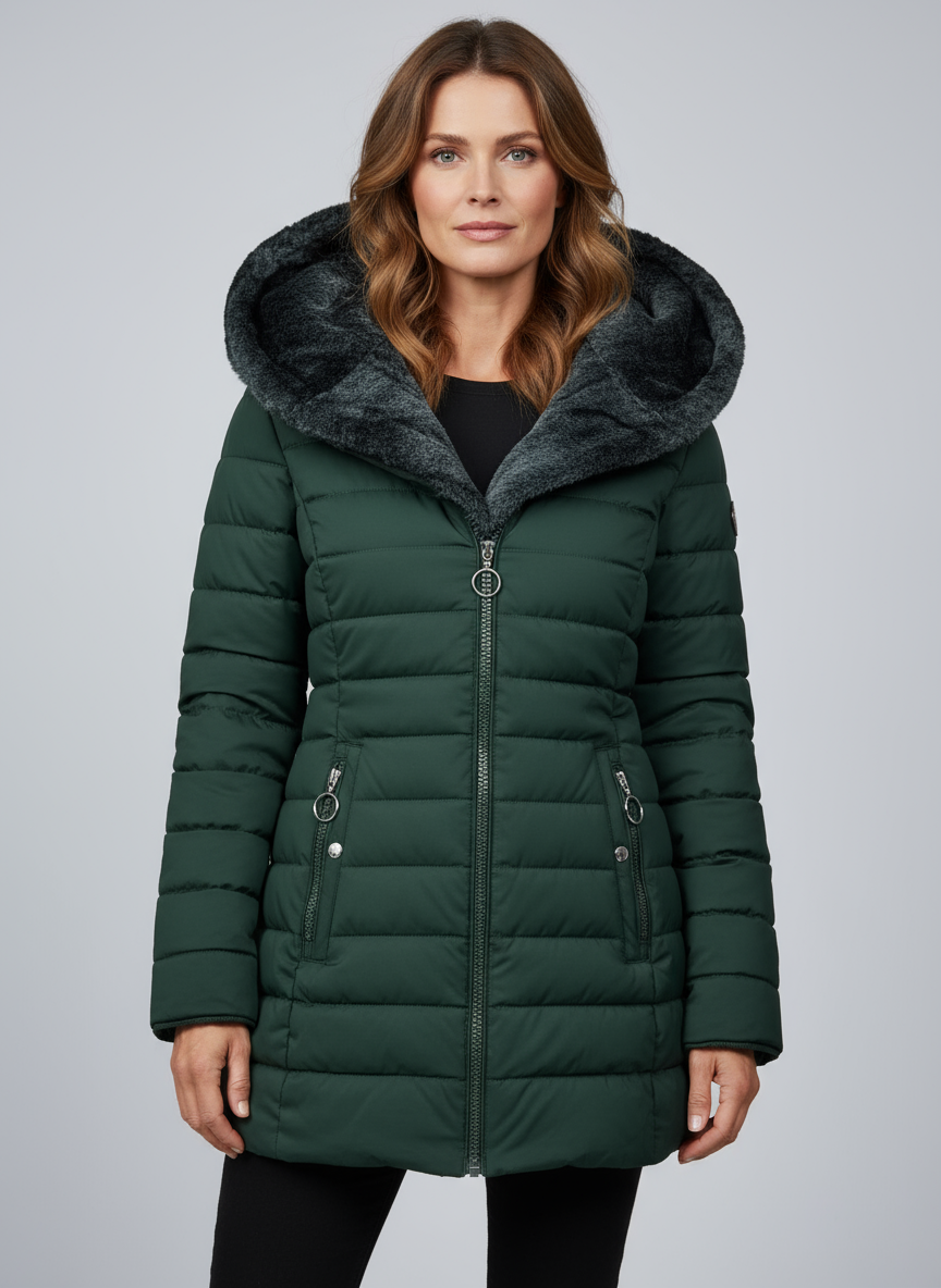 Giacca Invernale da Donna con Fodera Morbida Zip Asimmetrica e Cappuccio