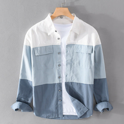 Camicia Cardigan con Cuciture a Maniche Lunghe in Cotone Ideale per la Primavera e l'Autunno