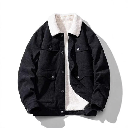 Abrigo de invierno para hombre de pana con forro de felpa