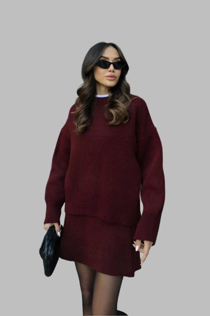 Completo Donna a Due Pezzi con Maglione Oversize e Gonna Slim