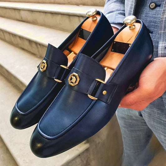 Mocassini da Uomo Slip-On con Fibbia Decorativa e Design Lineare