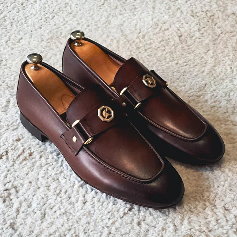 Mocassini da Uomo Slip-On con Fibbia Decorativa e Design Lineare