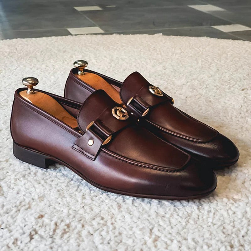 Mocassini da Uomo Slip-On con Fibbia Decorativa e Design Lineare