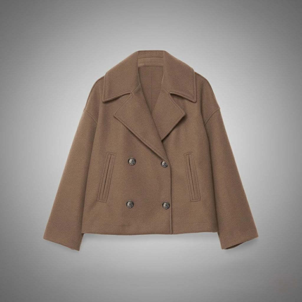 Cappotto Corto da Donna Autunnale con Colletto a Revers