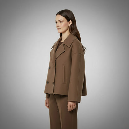 Cappotto Corto da Donna Autunnale con Colletto a Revers